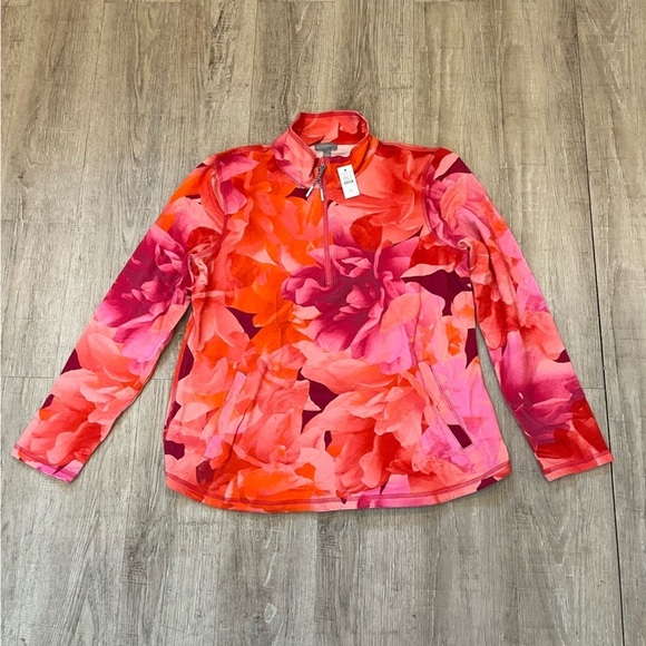 NWT Talbots Vibrant Floral Pink and Orange Quarter-Zip Pullover Medium - Picture 9 of 15